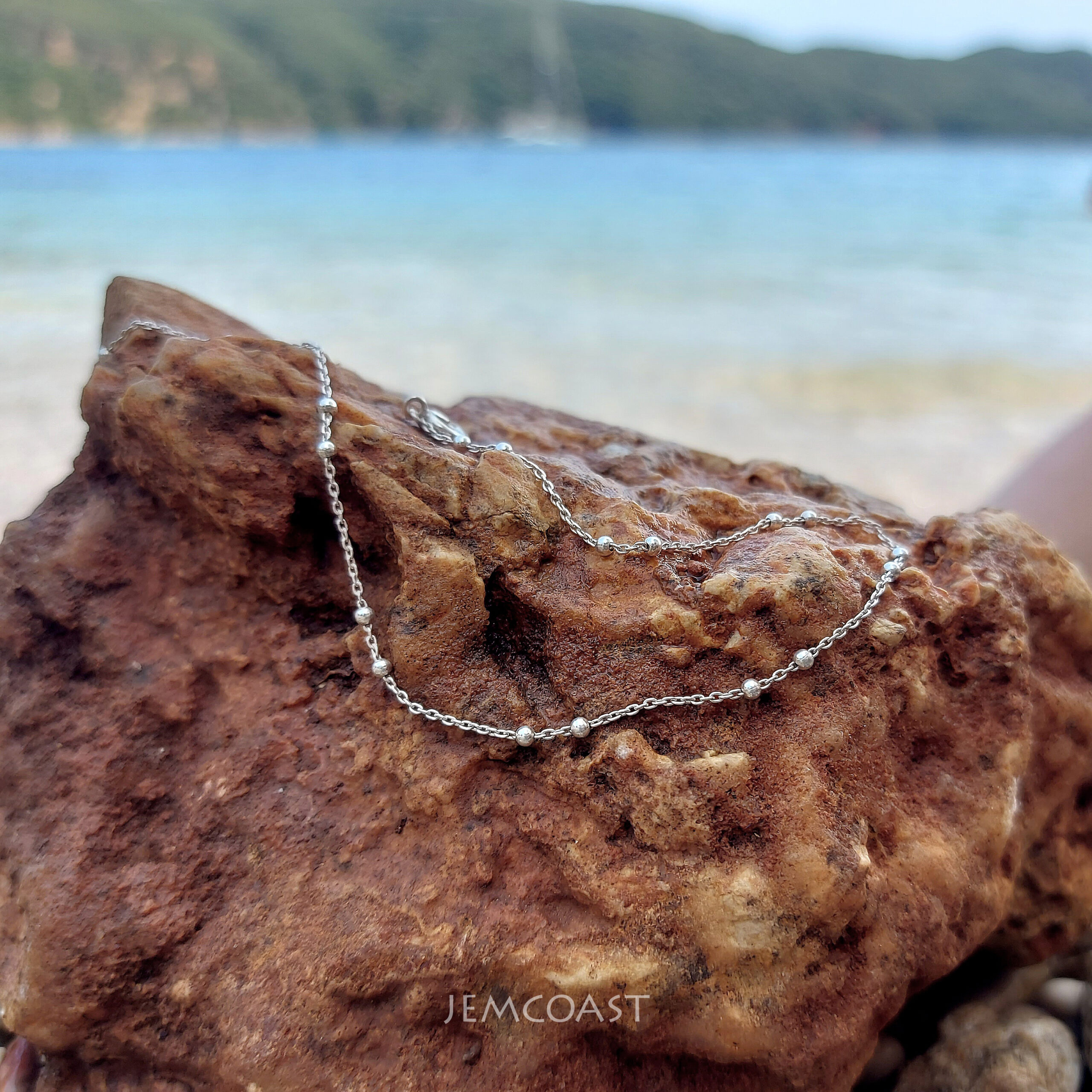Simple and delicate Beaded Chain Anklet for women made of 925 sterling silver with tiny beads