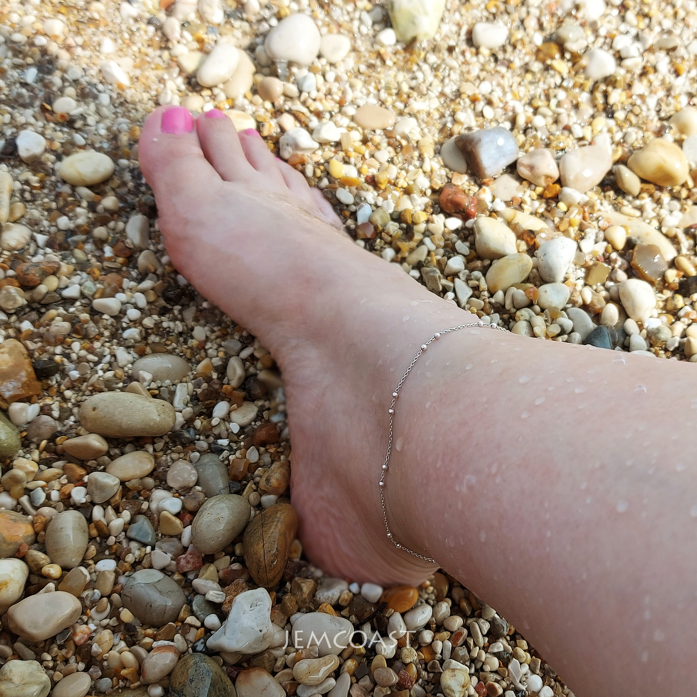 Simple and delicate Beaded Chain Anklet for women made of 925 sterling silver with tiny beads
