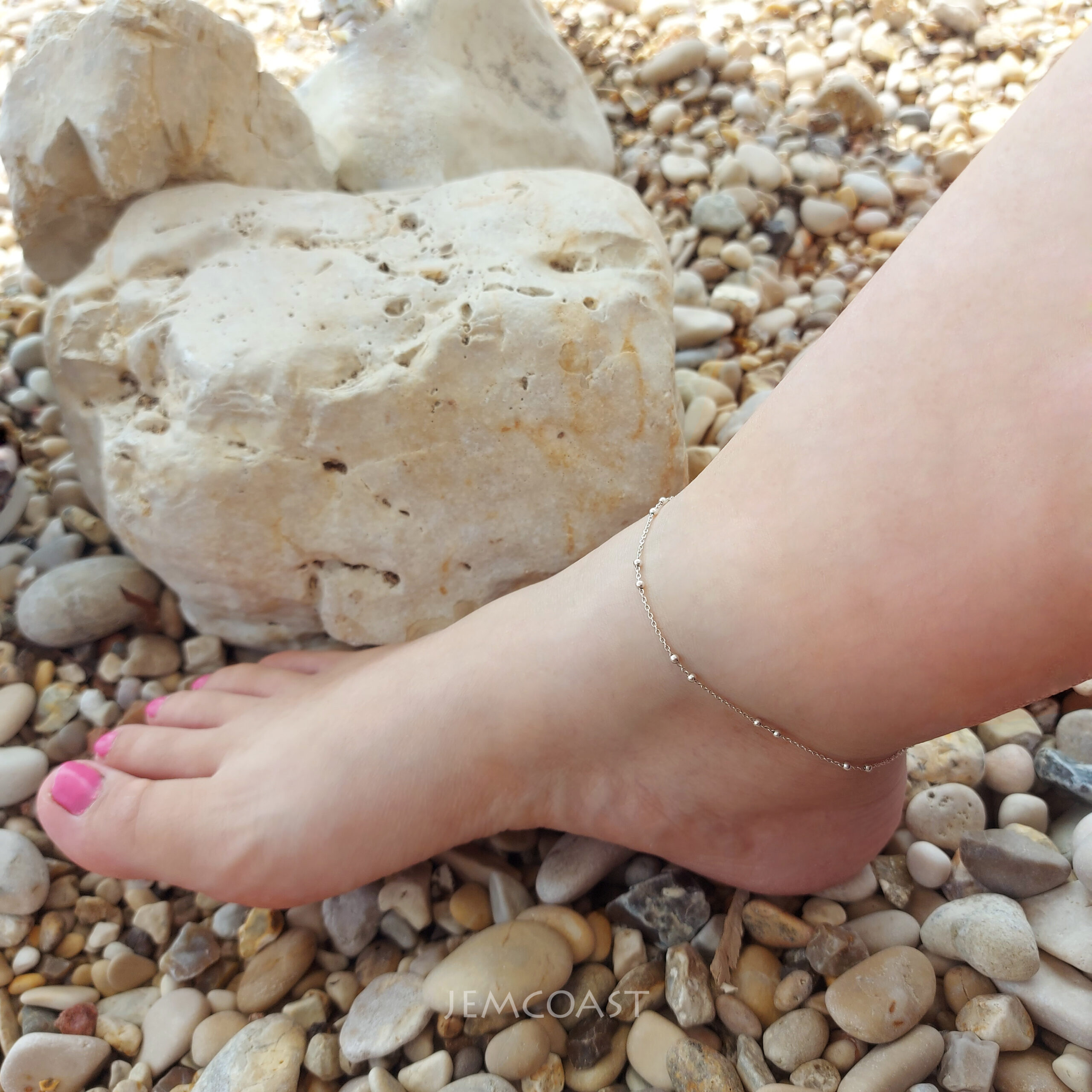 Simple and delicate Beaded Chain Anklet for women made of 925 sterling silver with tiny beads