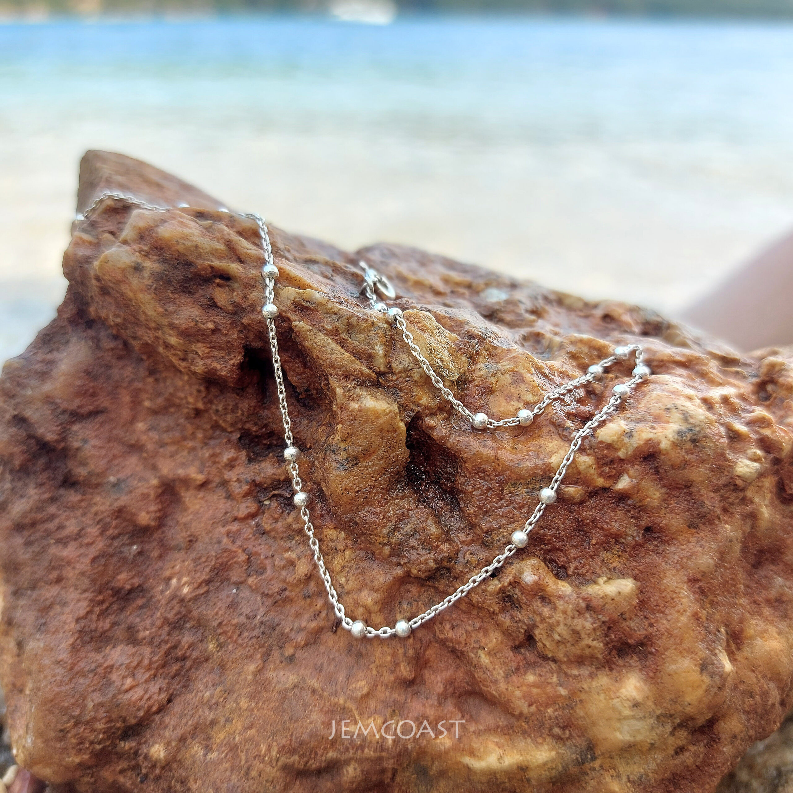 Simple and delicate Beaded Chain Anklet for women made of 925 sterling silver with tiny beads