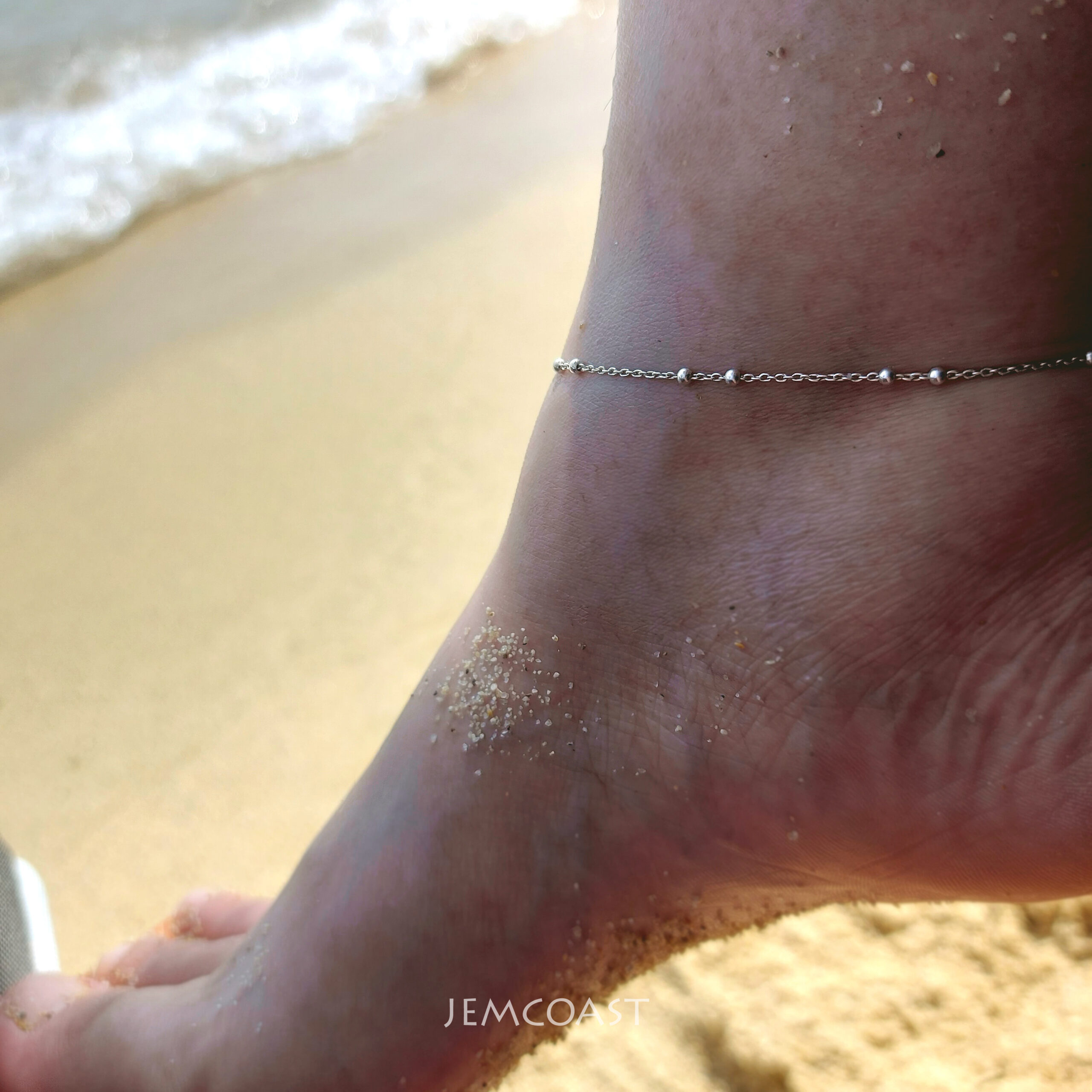 Simple and delicate Beaded Chain Anklet for women made of 925 sterling silver with tiny beads