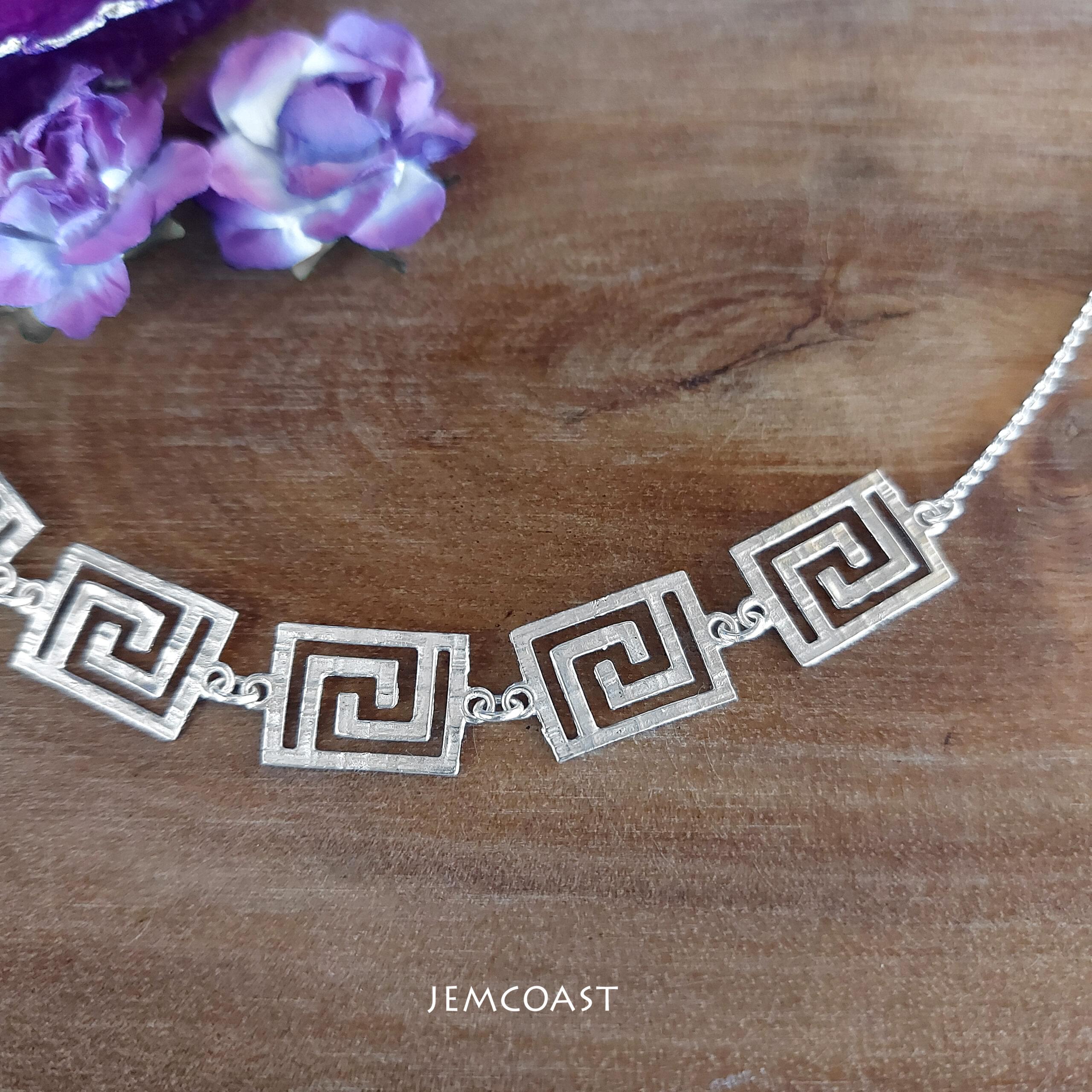 Greek Meander Necklace for women 925 sterling silver