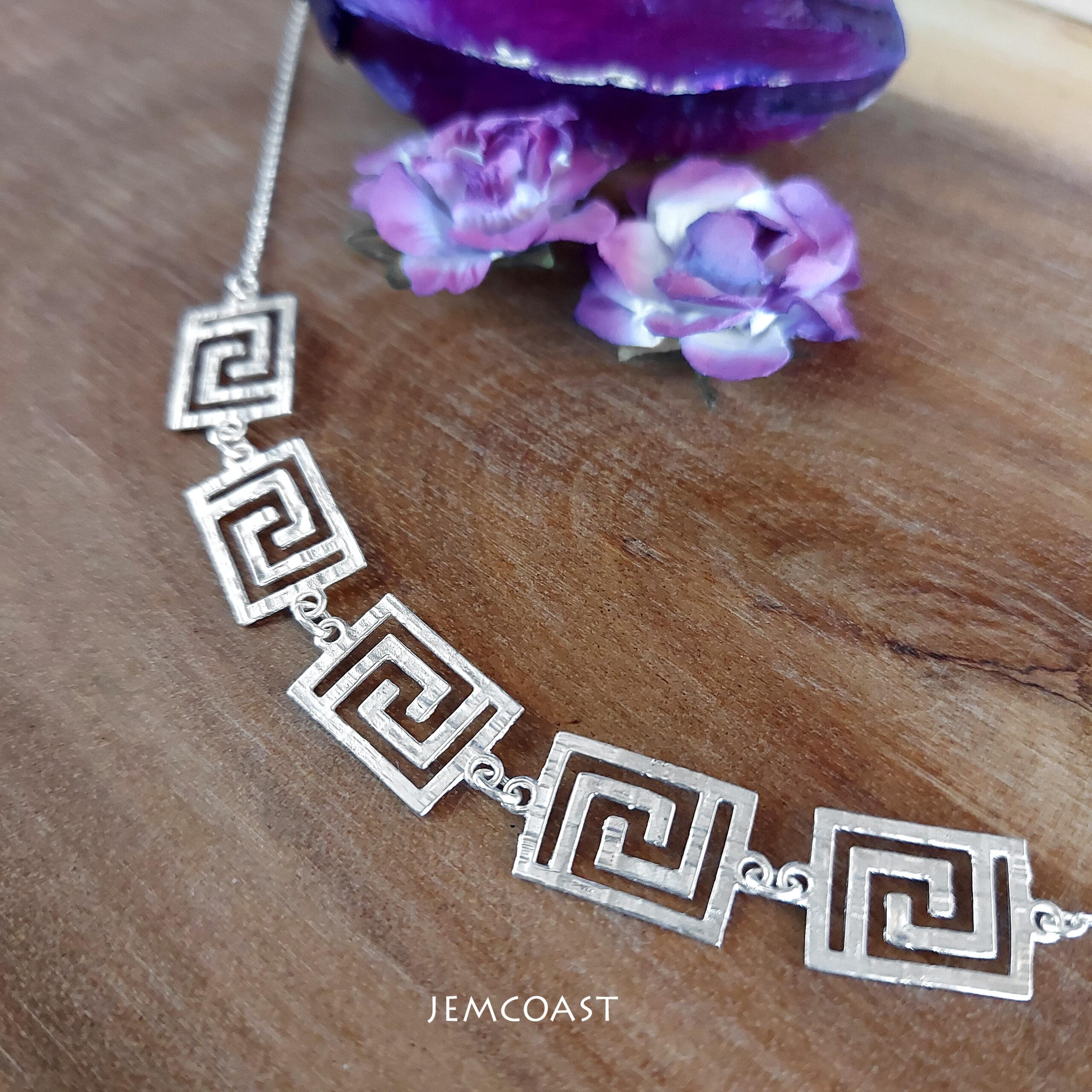 Greek Meander Necklace for women 925 sterling silver