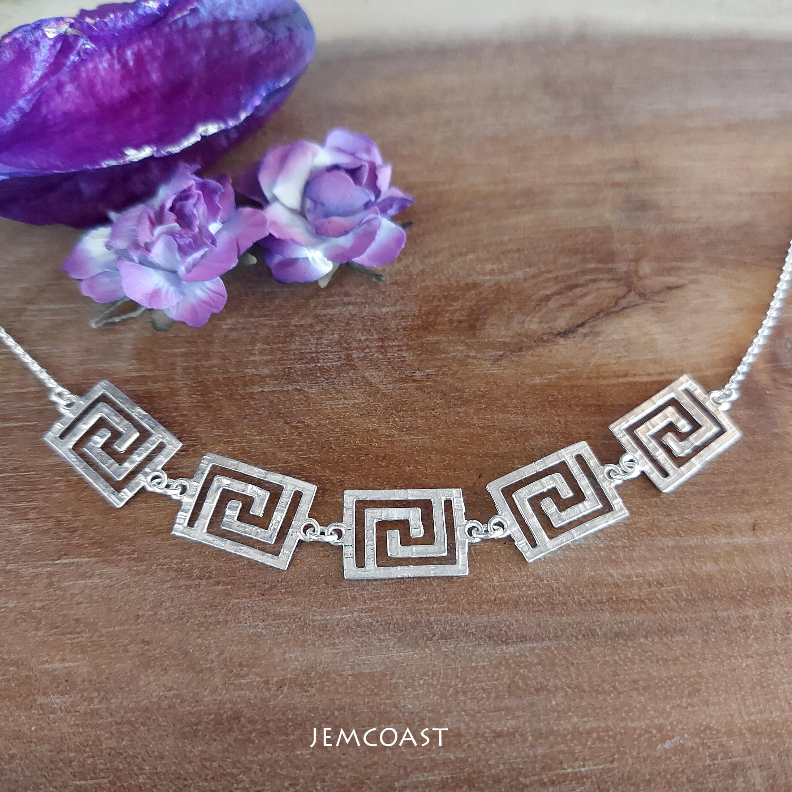 Greek Meander Necklace for women 925 sterling silver